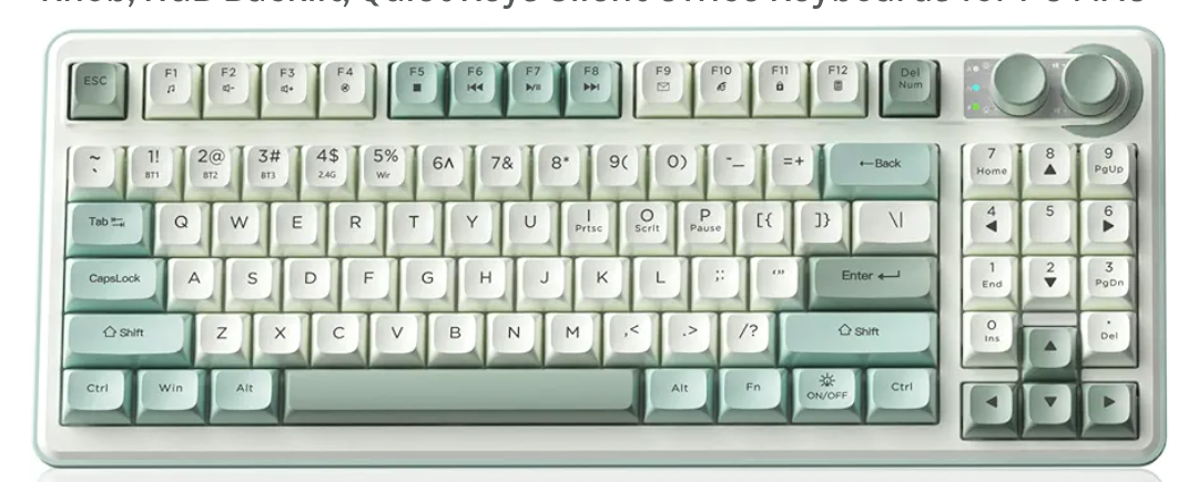 SOLAKAKA SK90-75% Wireless Keyboard, Cute Creamy Gaming Keyboard with Number Pad, Tri-Mode BT5.0/2.4G/USB-C, Media Knob, RGB Backlit, Quiet Keys Silent Office Keyboards for PC MAC