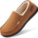 HomeTop Men's Classic Moccasin Slippers Comfy Memory Foam Indoor House Shoes (10, Tan)
