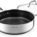 DELUXE Hybrid Ceramic Nonstick 5 Qt Deep Saut Pan with Lid, Stainless Steel Skillet with Stay-Cool Handles, Dishwasher and Oven-Safe, PFOA Free Deep Frying Pan, Compatible with All Cooktops