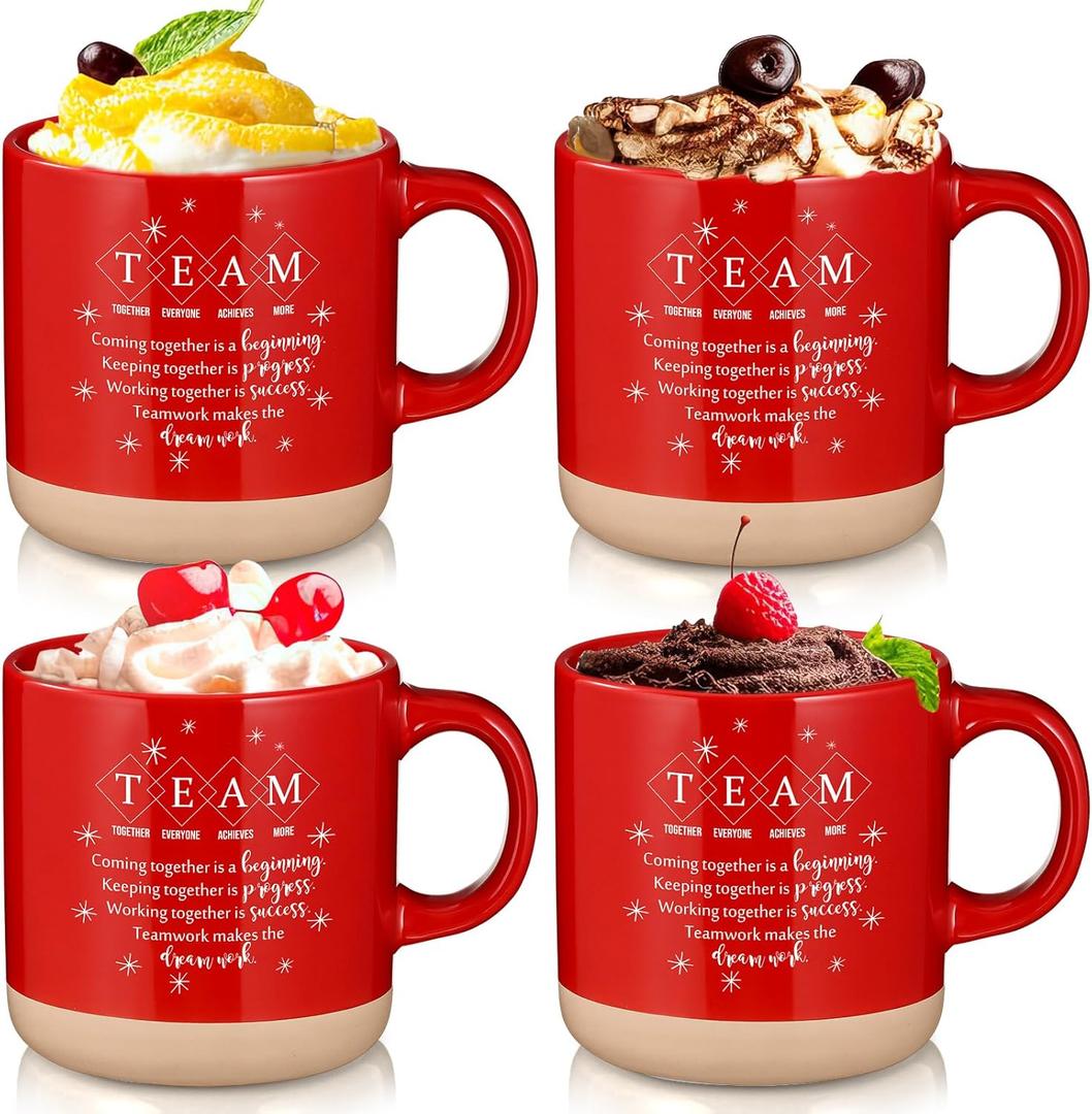 4 Pcs Employee Appreciation Gifts Bulk 12oz Inspirational Ceramic Coffee Mug Thank You Mug Gifts for Social Worker Coworker Staff Office Teacher(Red,Team)