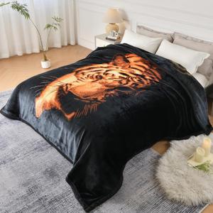 Heavy Tiger Super Soft Korean Faux Mink Blanket 9LB King Size 83x95In - 2 Ply A&B Thick Fleece for Bed, Couch, and Sofa, Warm Silky Soft for Autumn and Winter