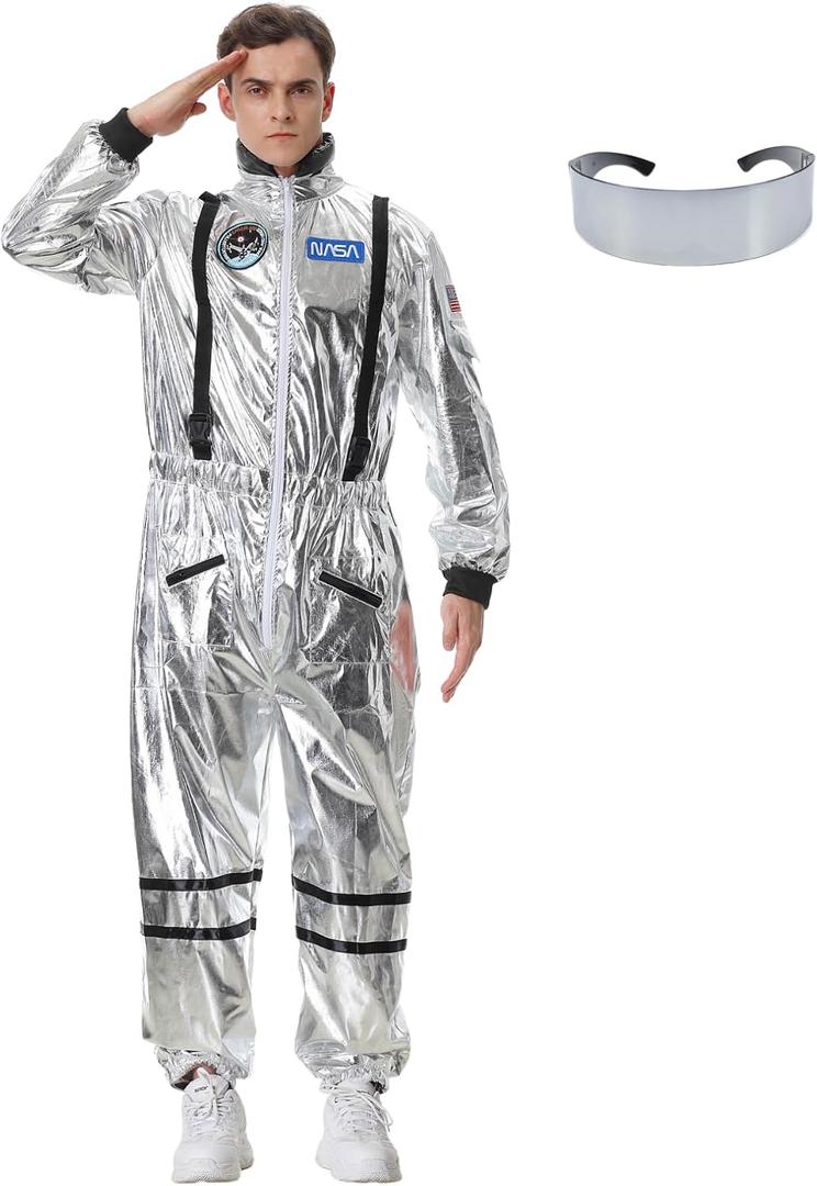 Colorful House Astronaut Costume Men Silver Astronaut Costume Men with LED Glasses Cosplay (Small)