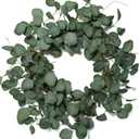 Idyllic Eucalyptus Leaves Wreath Metal Polyester Fabric Paper Round Green Wreath 22 Inches for The Front Door Decor