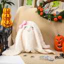 GlikCeil Halloween Ghost Theme Pillow with Pink Bow 11.8 Inch Ghost Cute Pillow for Women Adorable Soft Throw Pillows Halloween Party Cozy Spooky Home Cushions for Sofa Indoor Decoration