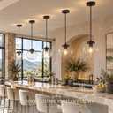 KoKo&Yukina 8 inch Globe Pendant Lighting for Kitchen Island Mid Century Modern Hanging Light Fixture with Clear Globe Glass Black Industrial Hanging Ceiling Lights for Bathroom Entryway (Bulb Incl.), 8 inch - standard