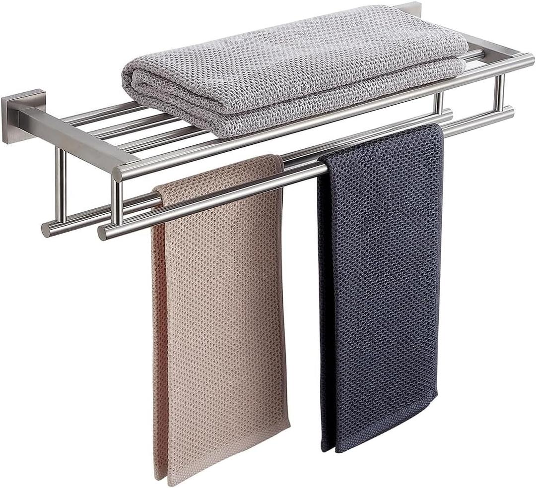 Bathroom Towel Rack 24 Inch Tower Holder with Double Towel Bar Brushed Nickel Towel Rack Wall Mounted SUS304 Stainless Steel Hotel Towel Shelf Modern Towel Hanger