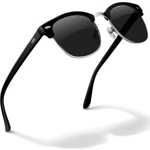 livho Rimless Trendy Polarized Sunglasses Men Women, Retro Sun Glasses for Men Women 2025, Semi Rimless UV Protection Shades (Black With Silver Rim/Black)