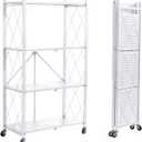 BRIAN & DANY 4-Shelf Foldable Storage Shelves with Wheels, Folding Metal Rack Shelving Unit, Heavy Duty No Assembly Organizer Shelf for Garage, Kitchen, Pantry, White