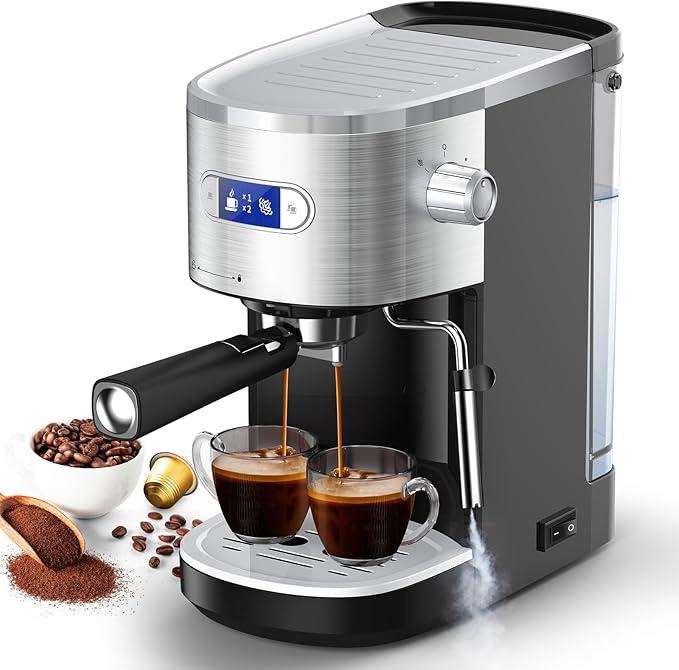 Joy Pebble Espresso Machine 20 Bar, Semi-Automatic Espresso Machine with Powerful Steam Wand, Coffee Machine with 40.5oz Removable Water Tank for Espresso, Latte and Cappuccino,1350W