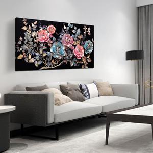 Flower Prints Wall Art for Living Room Blue and White Paintings for Wall Office Wall Decor for Bedroom Aesthetic Size 20" x 40"
