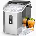 AGLUCKY Nugget Ice Maker Countertop, Portable Crushed Ice Maker Machine with Handle, 35lbs/24H, One-Click Operation, Self Cleaning Ice Machine for Home/Kitchen/Office(Stainless Steel)