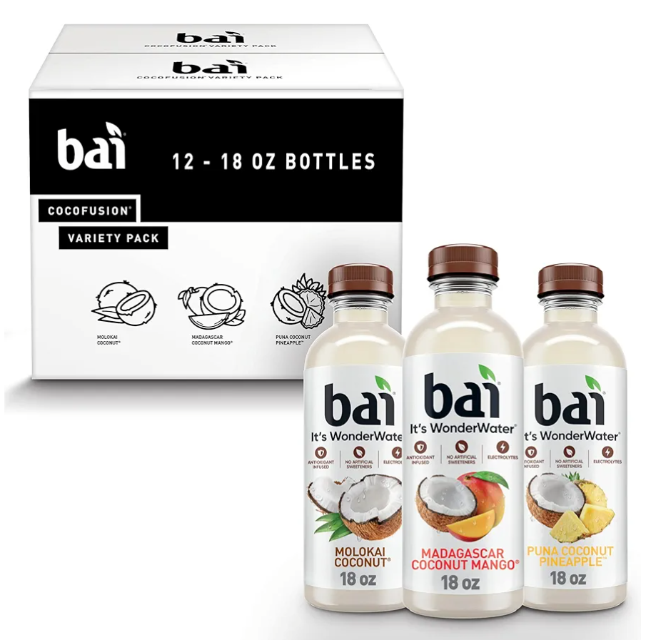 Bai Coconut Variety Pack, Antioxidant Infused Water Beverage, with Vitamin C and No Artificial Sweeteners, 18 fl oz bottles, 12 pack, Best By 02/15/2026