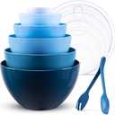 LUXEAR Mixing Bowls with Lids Set, 14 Pieces Plastic Nesting Bowls Includes 6 Prep Bowls, 6 Lids, 2 Cooking Spoons(Can Convert into Tongs), Microwave Dishwasher Safe for Mixing Serving Baking Storing (Blue)