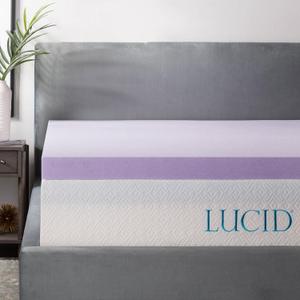 Lucid 3 Inch Lavender Infused Memory Foam Mattress Topper - Ventilated Design  Pressure Relieving Bed Topper - Mattress Pad  CertiPur Certified - Twin XL Size