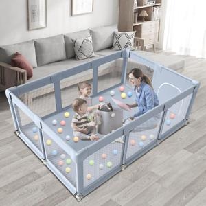 Baby Playpen Baby Playard Large playpen 74 x 50 inch, Playpen for Babies and Toddlers with Gate, Safety Baby Activity Center for Indoor & Outdoor (Grey)