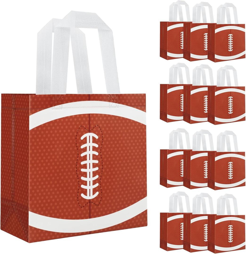 Hxezoc 12 Pieces Football Gift Bags with Handle, Reusable Non Woven Treat Goodie Bag Sport Favor Bags For Football Theme Birthday Party Decoration Supplies