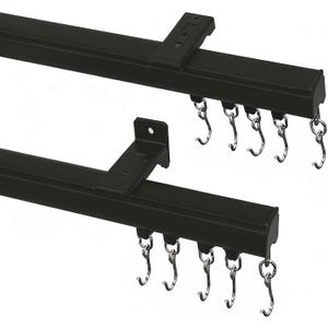 ChadMade Ceiling/Wall Mount Curtain Track Rod Set with Hooks, 6ft - 9ft Adjustable Length Window Rod Track Curtain Rail System For Living Room, Work with Grommet & Pinch Pleated Curtain, Black