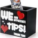 Yamahiko Wooden Tips Jar Tip Donation Box 6 x 4 x 5 Inch Tip Collection Bucket Money Coin Storage Container Suggestion Raffle Cash Box Jar for Restaurants Musicians Bartender Bars Driver