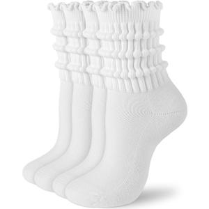 HONGTEYA Ruffle Socks for Women Cotton Slouchy Crew Socks for Boot Sneakers Mid Calf Frilly Size 5-11 (White)