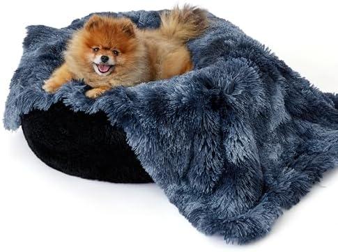 Bedsure Waterproof Dog Blankets for Small Dogs - Calming Cat Blanket for Couch Protector Washable, Long Faux Fur Pet Throw Blanket for Puppy, Reversible Furniture Protection, 25"x35", Tie-dye Navy