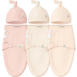 KeaBabies 3-Pack Organic Swaddles for Newborns Girls, Boys with Hats - Soft Cotton Baby Sleep Sacks 0-3 Months, Breathable Baby Hats and Swaddles 0-3 Months, Newborn Essentials Must Haves (Angelic)