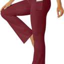 Yoga Pants Women, Flare Leggings for Women with Pockets Crossover High Waisted Bootcut Yoga Pants (Medium, Red)