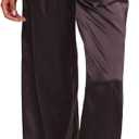 MakeMeChic Women's Summer Satin Silk Pants Casual Flowy Pants Beach Vacation Wide Leg Pants, Small