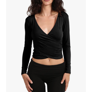 LOVNY Women's Long Sleeve V Neck Wrapped Crop Top With Pants Made in USA. Size Small