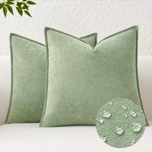 Kevin Textile Spring Waterproof Decorative Pillow Covers Sage Green 20x20 Inch Pack of 2 Soft Boucle Textured Throw Pillowcases Elegant Accent Pillows for Couch Sofa Chair Bed Home Decor