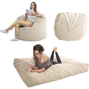 MAXYOYO Giant Bean Bag Chair Bed for Adults, Convertible Beanbag Folds from Lazy Chair to Floor Mattress Bed, Large Floor Sofa Couch, Big Sofa Bed, High-Density Foam Filling, Machine Washable (Full, Beige)