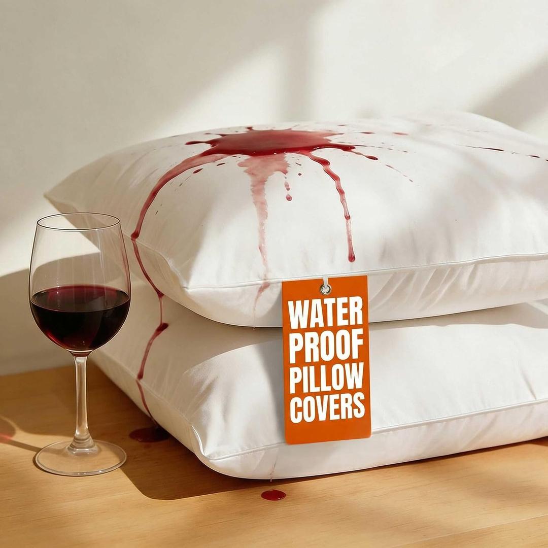 Set of 2 Pillow Protectors with Zipper - Queen Size - Bed Bug and Dust Mite Proof Pillow Covers - Noiseless, Moisture Wicking & Waterproof Pillowcases - Soft, Breathable and Machine Washable (White)