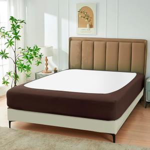 Biscaynebay Decorative Box Spring Cover King & Cal King Size, Brown Luxurious Jersey Knitting Stretchy Wrap Around 4 Sides Bed Skirt for Home/Hotels, Easy Fit Wrinkle & Fade Free Machine Washable