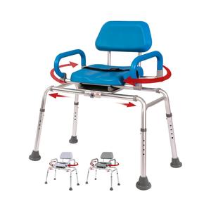 Platinum Health Carousel Sliding Shower Chair Tub Transfer Bench with Swivel Seat, Premium Padded, Pivoting Arms, Adjustable Space Saving Design for Tubs, Inside Shower, for Handicap & Seniors, Blue
