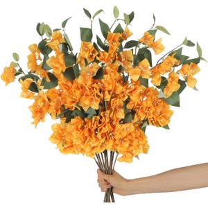10PCS Bougainvillea Artificial 29.5" Orange Fake Flowers Silk Bougainvillea Vines Faux Bougainvillea Flower Stems Bougainvillea Branches for Home Garden DIY Decor Wedding Centerpieces (Orange)