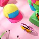 Cindeer 2 Pcs 80s 90s Neon Hat Neon Retro Semi Rimless Sunglasses, 80s Costumes Accessories for Women Men 90s Theme Party (One Size, Yellow Top)