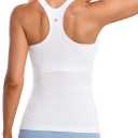 CRZ YOGA Womens Seamless Ribbed Racerback Tank Tops with Built in Bra - Padded Scoop Neck Slimming Athletic Long Camisole (Medium, White)