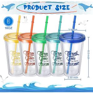 Graduation Gifts Thank You Cups with Lids and Straws Double Sided 16 oz Plastic Insulated Wall Tumbler Employees Appreciation Gifts Bulk for Fathers Day Teacher Nurse Coworker Staff