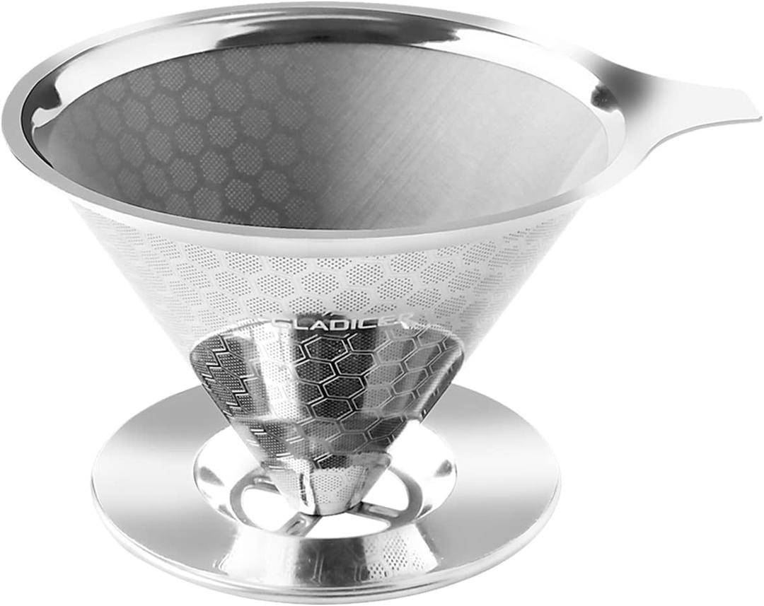 Pour Over Coffee Dripper, Fine Mesh Double Layer Metal Cone Filter Stainless Steel Coffee Filter, Slow Drip Reusable Coffee Filter Single Cup Coffee Maker 1-4 Cup