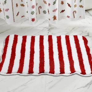 WILLBOND Red White Striped Christmas Bathroom Rugs Peppermint Swirl Bath Rug 32 x 20 Inch Non Slip Flocking Candy Xmas Bathroom Decor Soft Washable Shower Floor Mat for Tub Bedroom Holiday Home Decor (Classic)