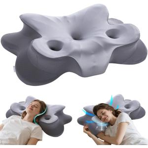Piercing Pillow for Side Sleepers, Memory Foam Ear Hole Pillow for Ear Pain Relief & CNH, Cervical Neck Support Pillow, Ergonomic Butterfly Design with Cooling Cover