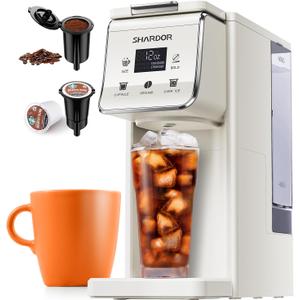 SHARDOR Coffee Maker Hot & Iced With Bold Setting,Single Serve Coffee Maker For K Cup And Grounds52 Oz Removable Water Tank,6-14 Oz Brew Sizes,One Cup Kcup Coffee Machine With Reusable Filter, White