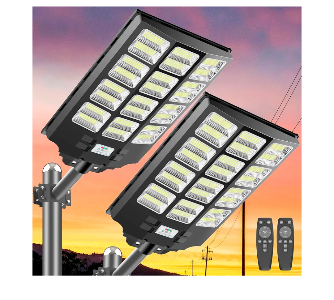 Solar Lights Outdoor Waterproof 2400W Dusk to Dawn LED Solar Flood Light Motion Sensor, Street Lights Solar Powered with Remote Control for Outside, Parking Lot, Backyard Pack of 2