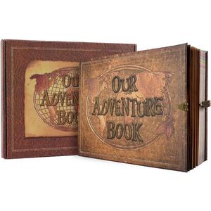 JIMBON Our Adventure Book 180 Pages Scrapbook Photo Album,Retro Style Embossed Letter Leather Cover Travel Diary Journal Scrap Book For Couples,Memory Book For Anniversary Wedding