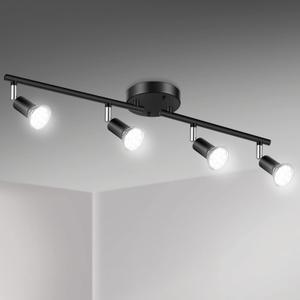 Unicozin LED 4 Light Track Lighting Kit, Black, Ceiling Spot Light, 4 x LED GU10 Bulb (4W, Daylight White, 500K, 400LM)