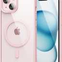oakxco for iPhone 15 Case Clear Magnetic Compatible with Magsafe, Thin Slim Transparent Non Yellowing, Hybrid Soft Silicone Bumper & Hard Plastic Protective Cover for Women, Light Pink