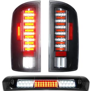 LED Tail Lights + Third 3rd Brake Light Fit for Dodge Ram 1500 2002-2006,Fit for Dodge Ram 2500 3500 2003-2006, Chrome Housing Clear Lens