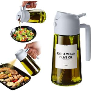 TrendPlain - Original 16oz/470ml Olive Oil Dispenser Bottle for Kitchen Gadgets and Air Fryer Accessories - Olive Oil Sprayer for Cooking w/Stickers (Light Blockage) - Ash