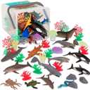 Terra by Battat  60 Pcs Marine World  Realistic Ocean Animals Toys  Plastic Sea Animal Figurines & Accessories  Shark, Whale, Dolphin & More for Kids and Toddlers 3+