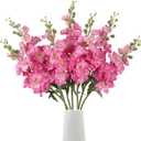 6pcs Silk Delphinium Artificial Flowers Hot Pink Fake Larkspur Artificial Flowers 29.52" Long Stem Fake Flowers Bulk for Tall Vase Wedding Floral Arrangements Home Table Decor(Hot Pink)