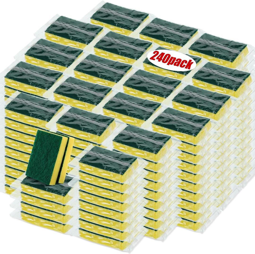 Tanlade 240 Pcs Individually Wrapped Sponge Kitchen Bulk, Yellow, Green